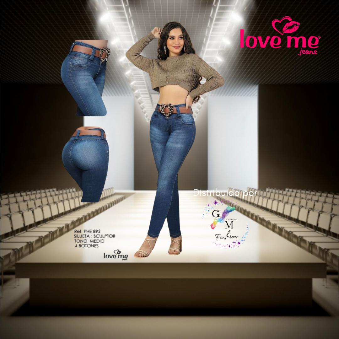 🔥Jeans Colombianos Love Me – Sculptor Fit, Levanta Cola, Azul Medio + Cinturón de Lujo