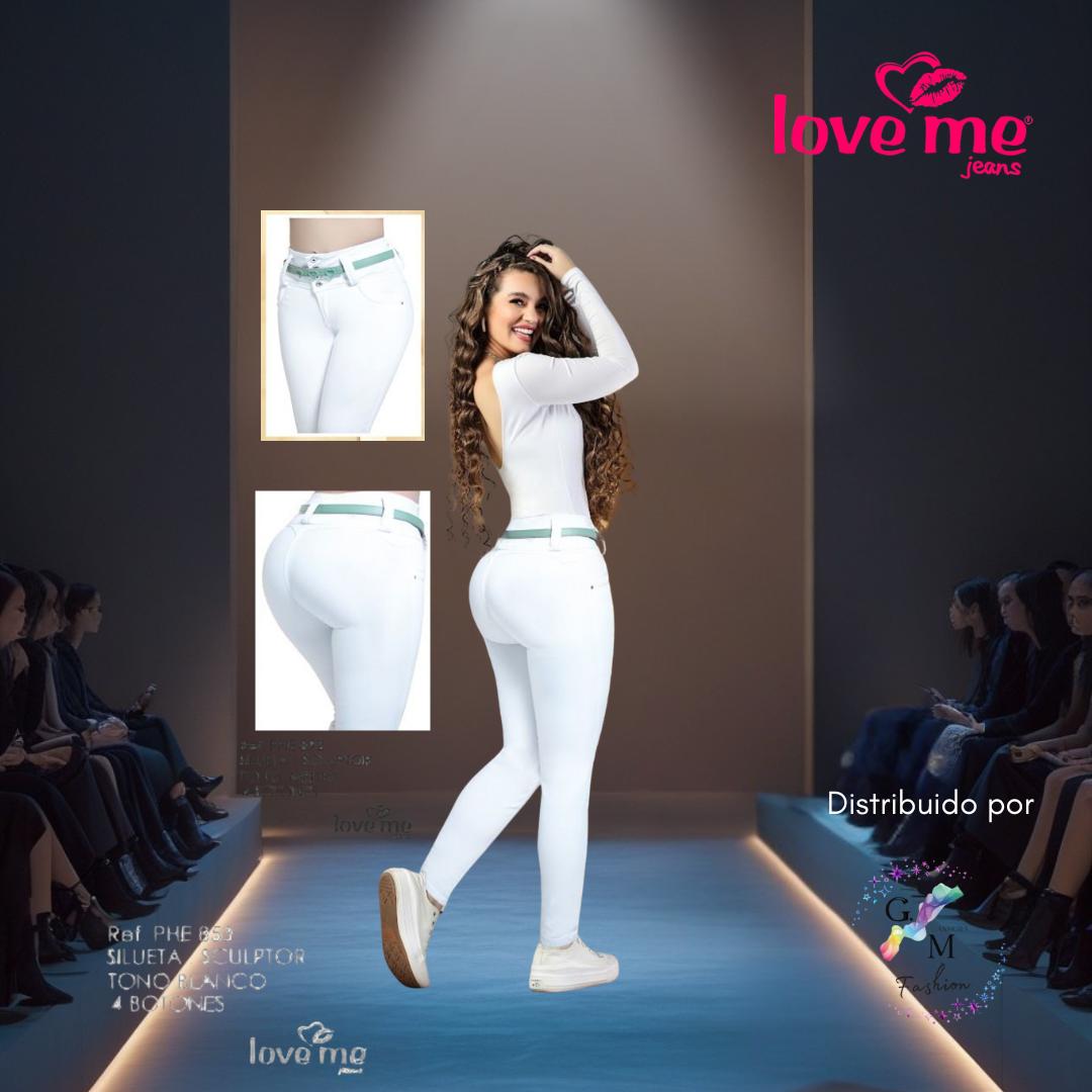 🔥 Jeans Colombianos L – Levanta Cola, , Blanco Impecable + Cinturón Glam