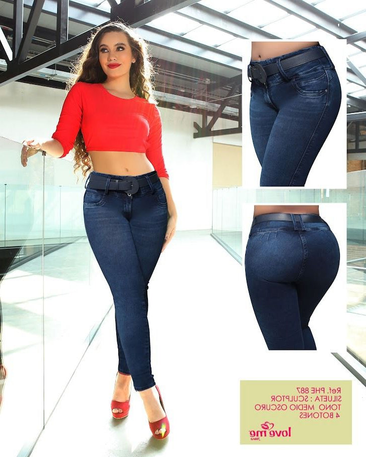 🔥 Jeans Colombianos – Levanta Cola, , Azul Clásico OSCURO + Cinturón Fashion